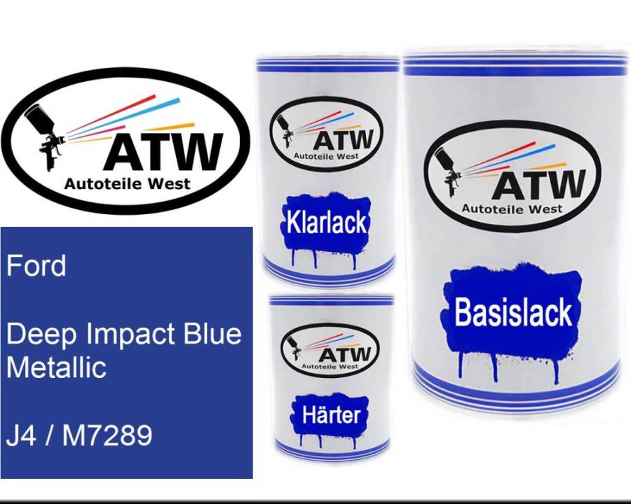 Ford, Deep Impact Blue Metallic, J4 / M7289: 500ml Lackdose + 500ml Klarlack + 250ml Härter - Set, von ATW Autoteile West.